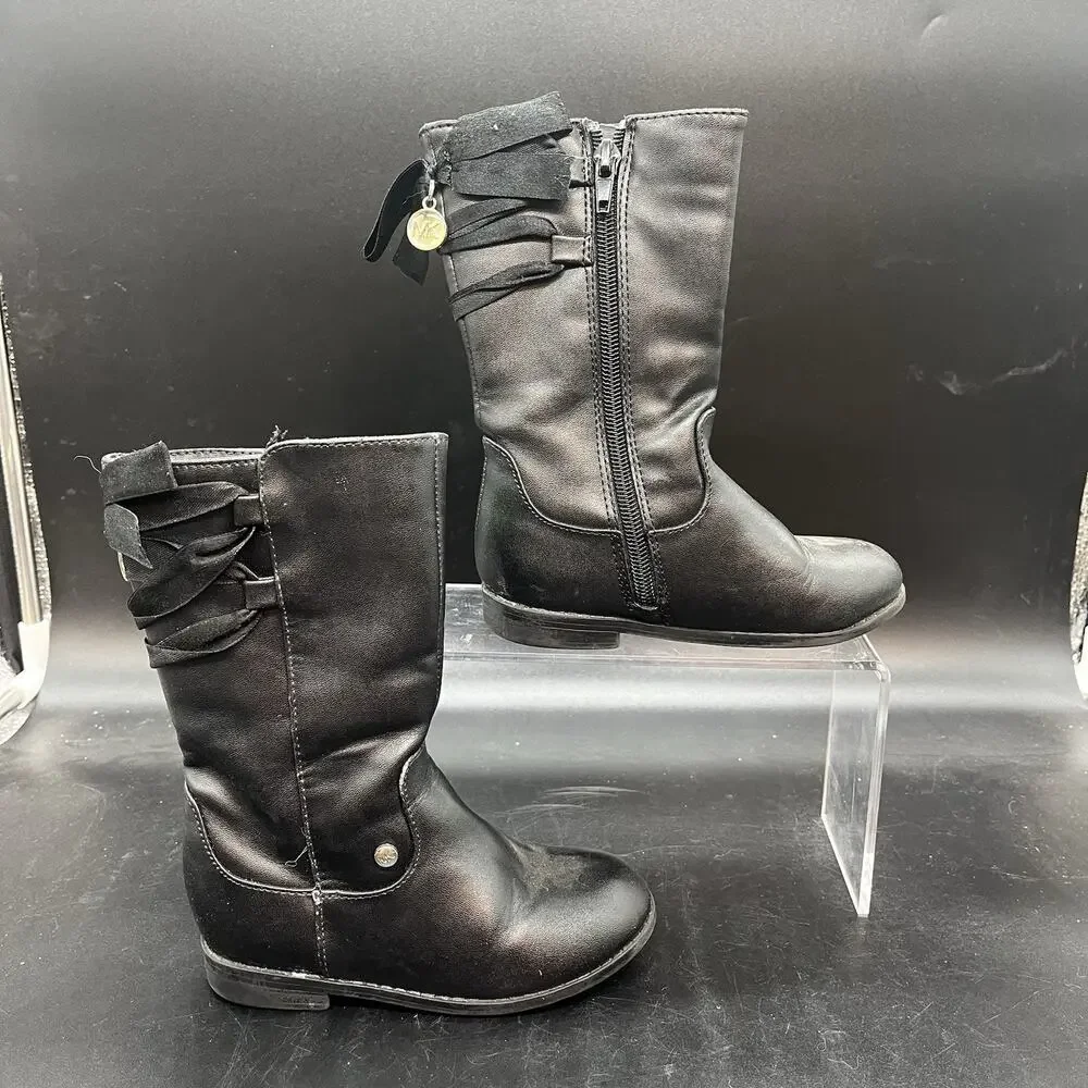 Michael Kors girls Imogen-T black riding boot size 8 ribbon bow MK